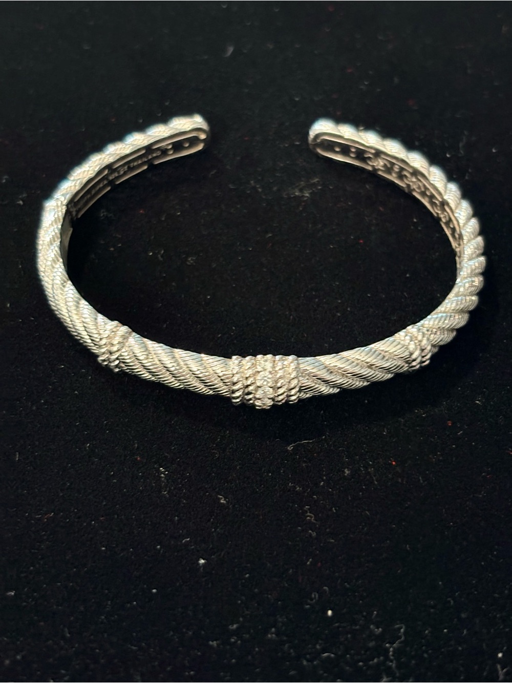 Judith Ripka Sterling Silver CZ Cable Rope Hinged Cuff Bracelet